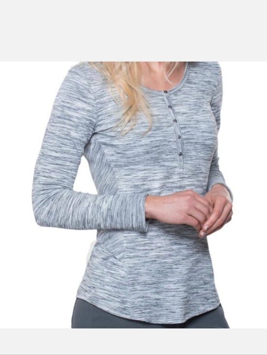 Kuhl Tops - Kuhl Henley Top Womens Large Svenna Gray Hiking Melange Waffle Knit Long Sleeve